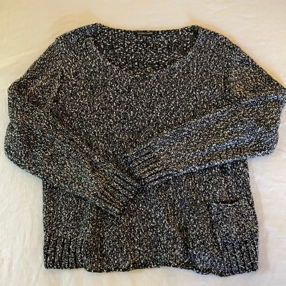 Eileen Fisher Black White Textured Cropped Sweater